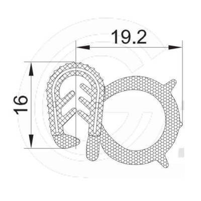 Klemprofiel | EPDM | mosrubber kraal zijkant | zwart | 16 x 19,2 mm | per meter